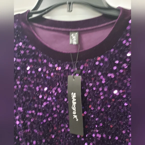 Purple Sequin Short Sleeve Women's Top Size Large by Allegra K New - Picture 2 of 4